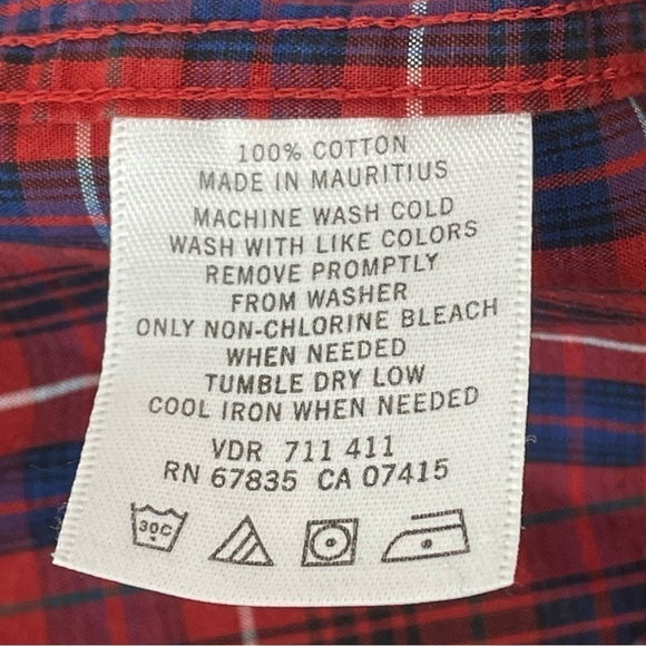 Nautica Shirt Mens Small Plaid Wrinkle Resistant Cotton Button Up Red Blue - Picture 9 of 9